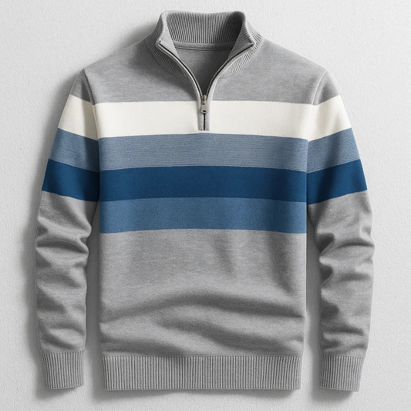 Herren Pullover mit Blockstreifen und Reissverschluss