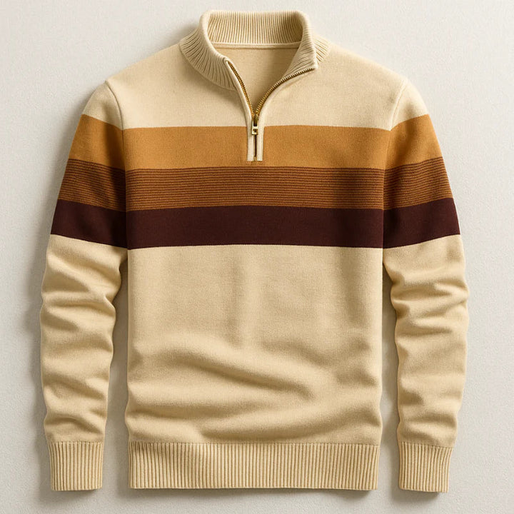 Herren Pullover mit Blockstreifen und Reissverschluss