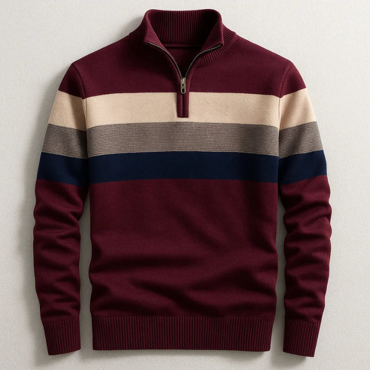 Herren Pullover mit Blockstreifen und Reissverschluss