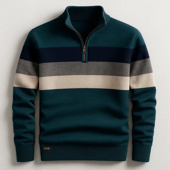 Herren Pullover mit Blockstreifen und Reissverschluss
