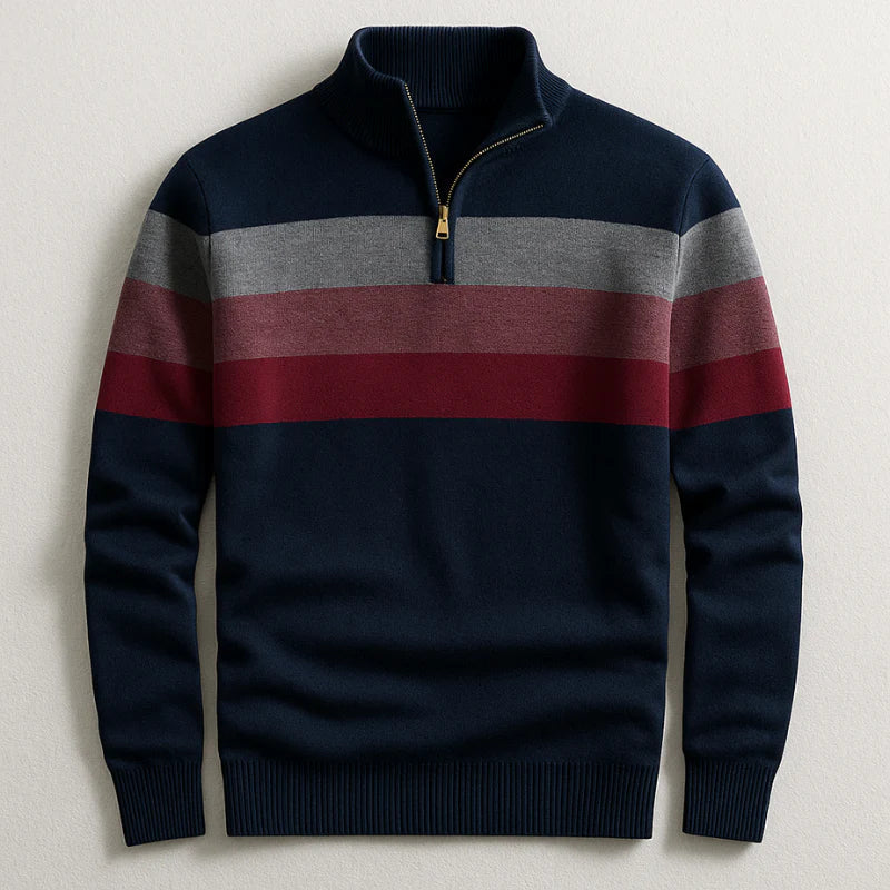 Herren Pullover mit Blockstreifen und Reissverschluss