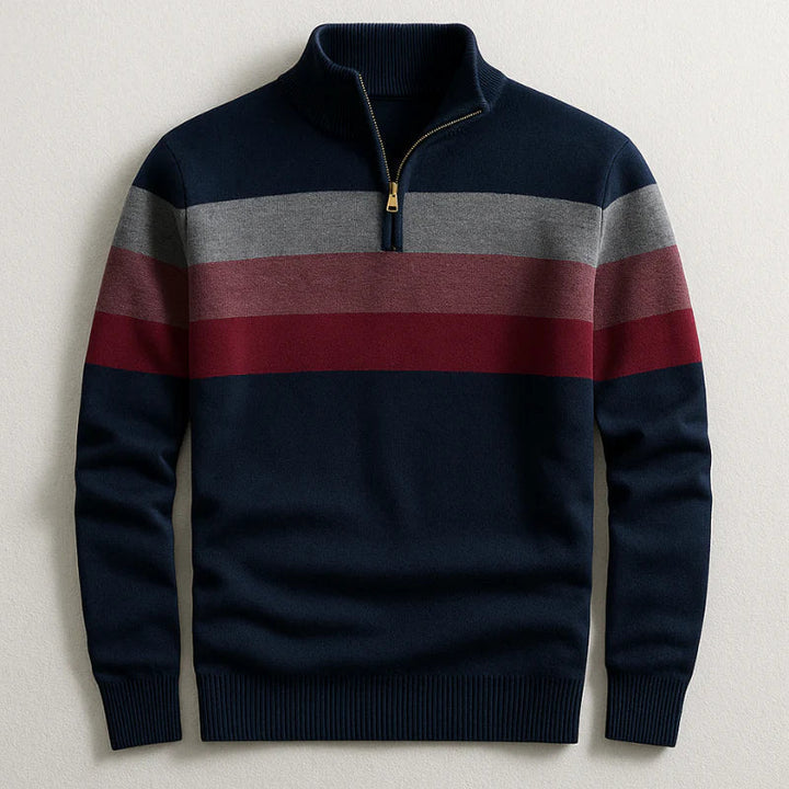 Herren Pullover mit Blockstreifen und Reissverschluss