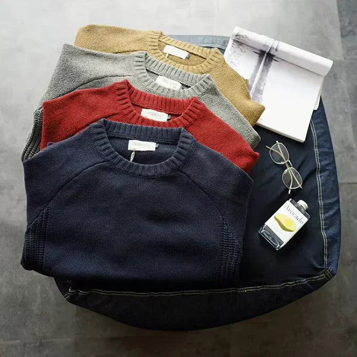 Herren Pullover mit Ellbogenflicken und Rundhals