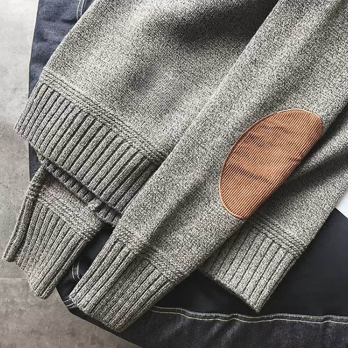Herren Pullover mit Ellbogenflicken und Rundhals