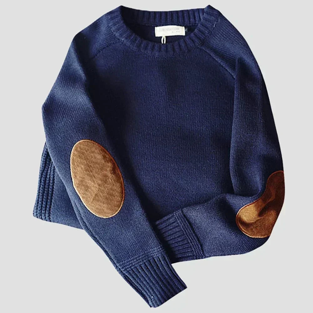 Herren Pullover mit Ellbogenflicken und Rundhals