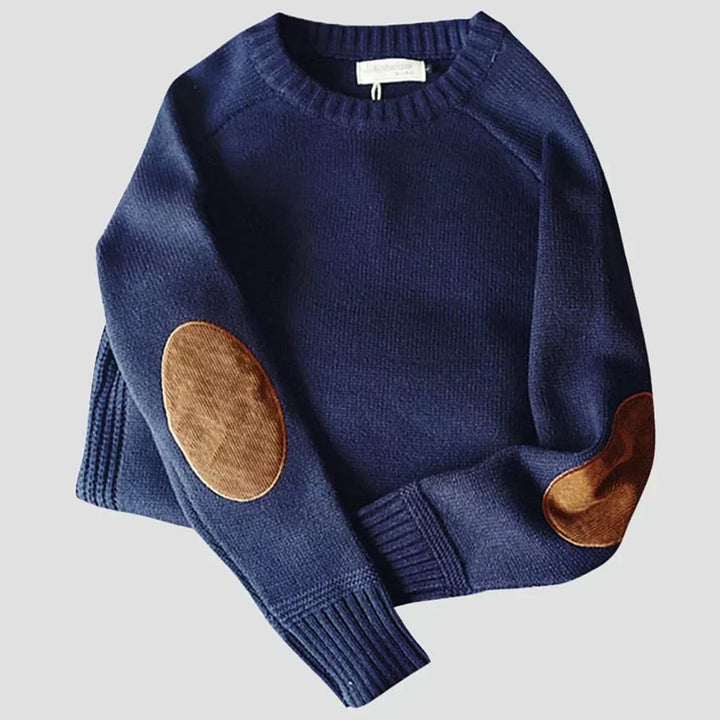 Herren Pullover mit Ellbogenflicken und Rundhals