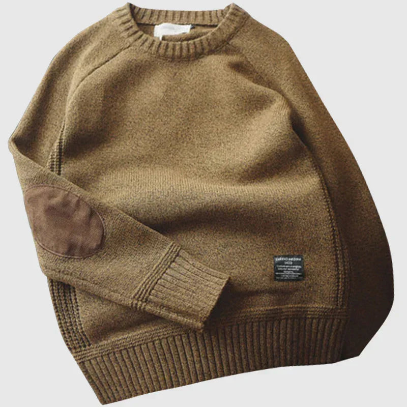 Herren Pullover mit Ellbogenflicken und Rundhals