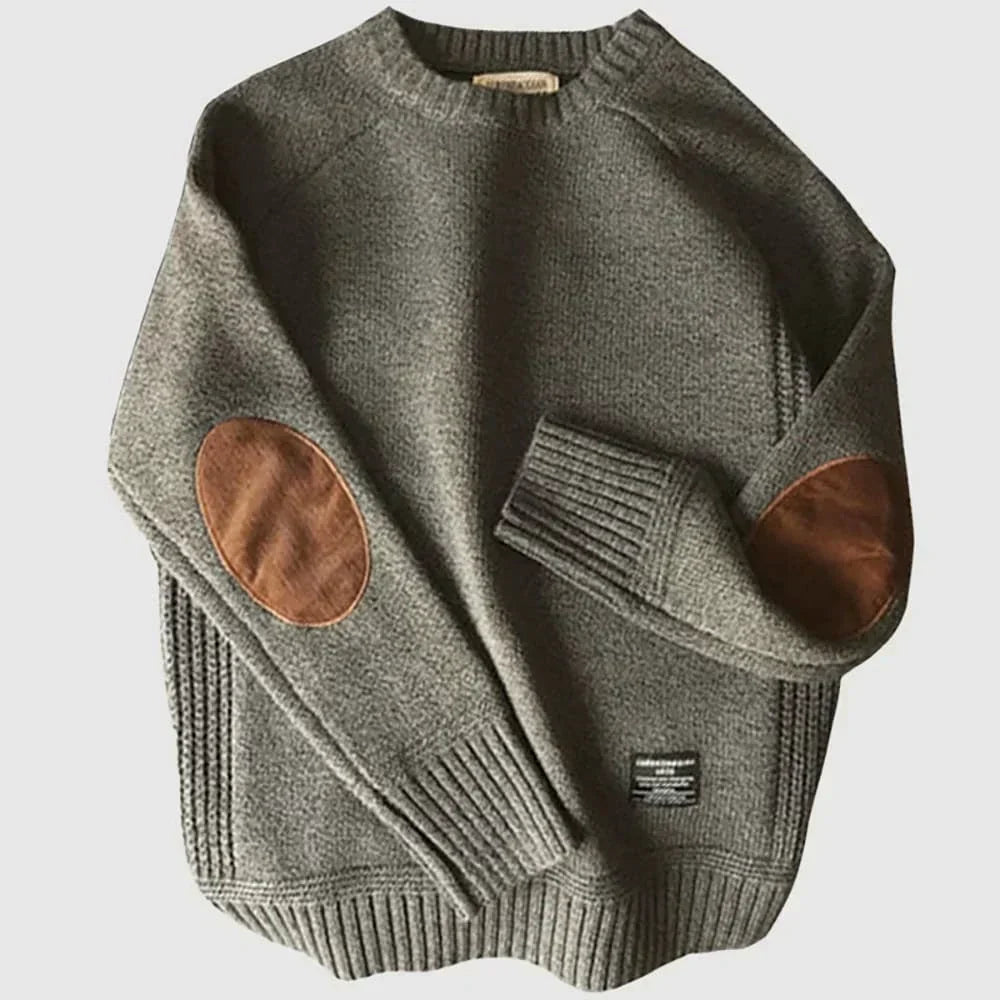Herren Pullover mit Ellbogenflicken und Rundhals