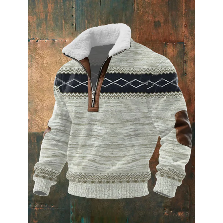 Herren Pullover mit Plüschkragen und kurzem Reissverschluss