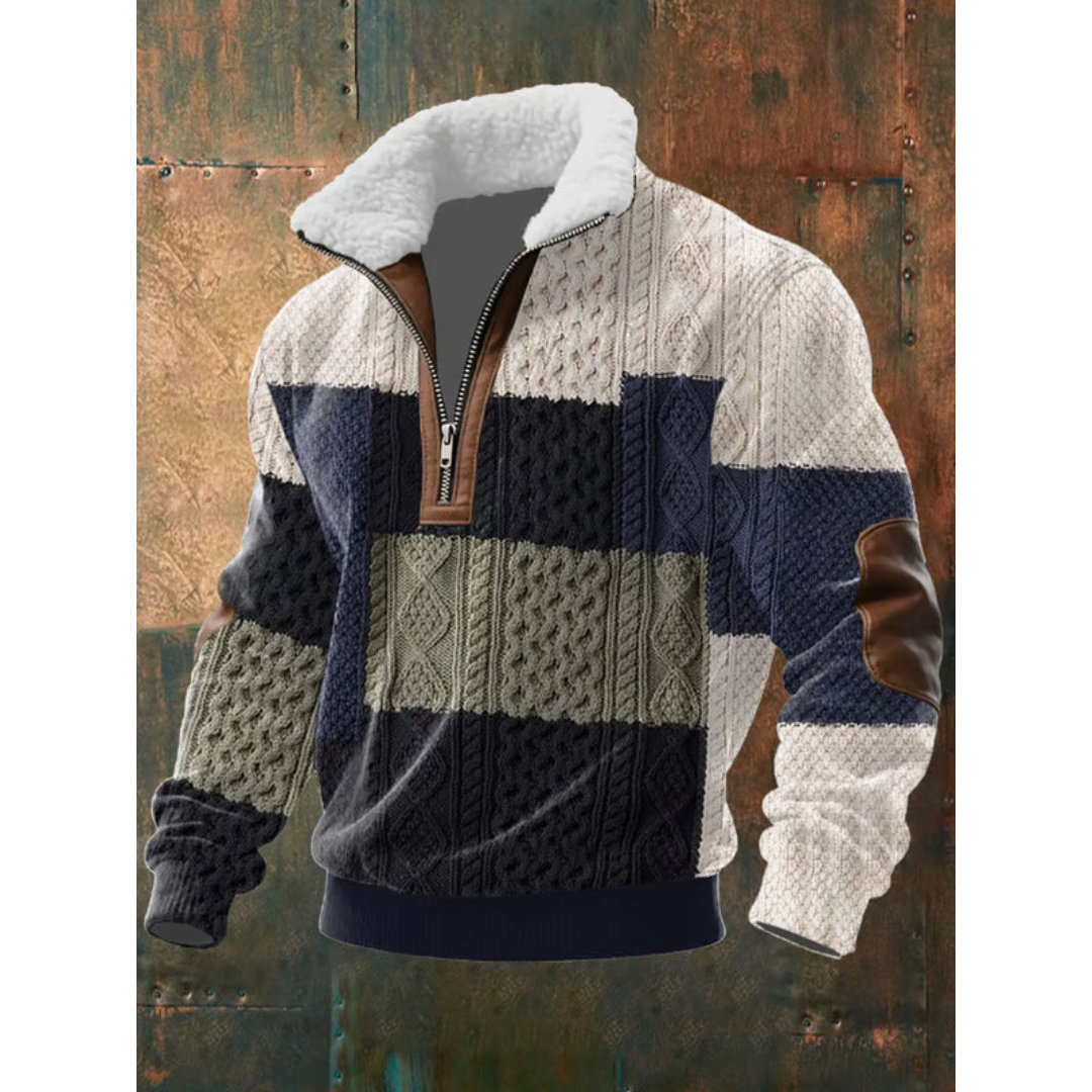 Herren Pullover mit Plüschkragen und kurzem Reissverschluss