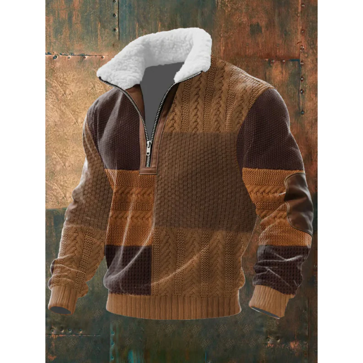 Herren Pullover mit Plüschkragen und kurzem Reissverschluss