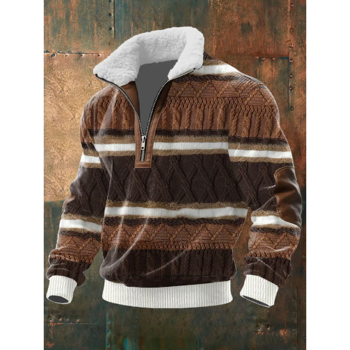 Herren Pullover mit Plüschkragen und kurzem Reissverschluss