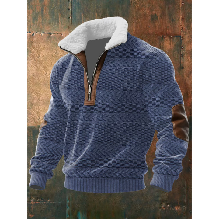 Herren Pullover mit Plüschkragen und kurzem Reissverschluss