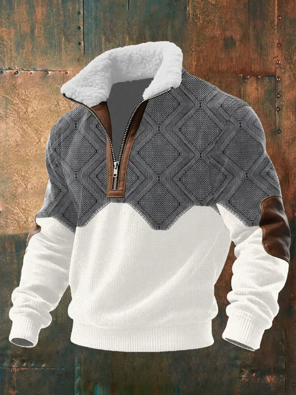 Herren Pullover mit Plüschkragen und kurzem Reissverschluss