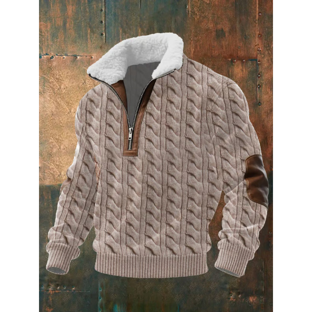 Herren Pullover mit Plüschkragen und kurzem Reissverschluss