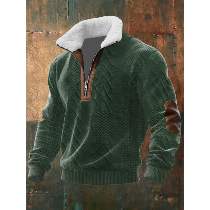 Herren Pullover mit Plüschkragen und kurzem Reissverschluss
