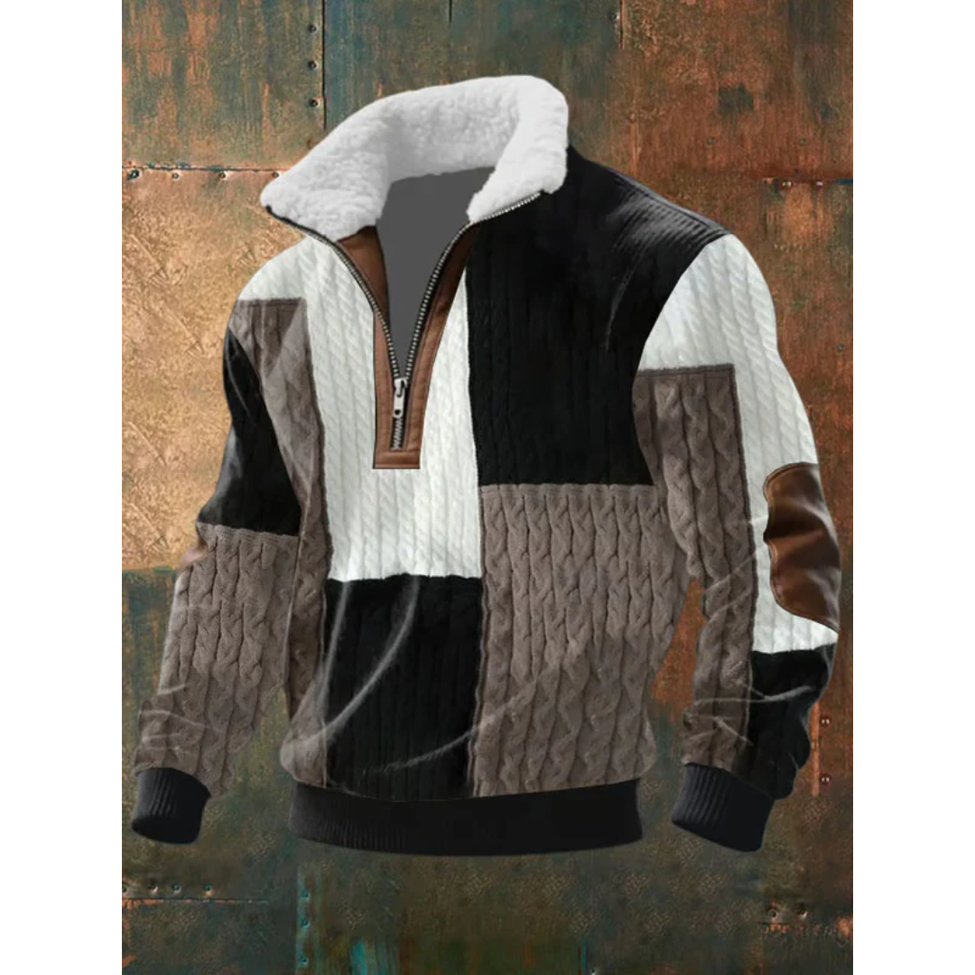 Herren Pullover mit Plüschkragen und kurzem Reissverschluss