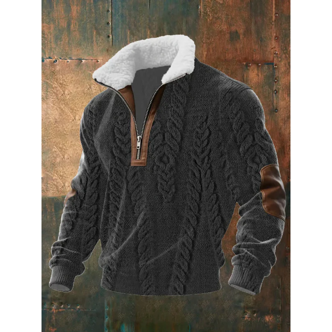 Herren Pullover mit Plüschkragen und kurzem Reissverschluss