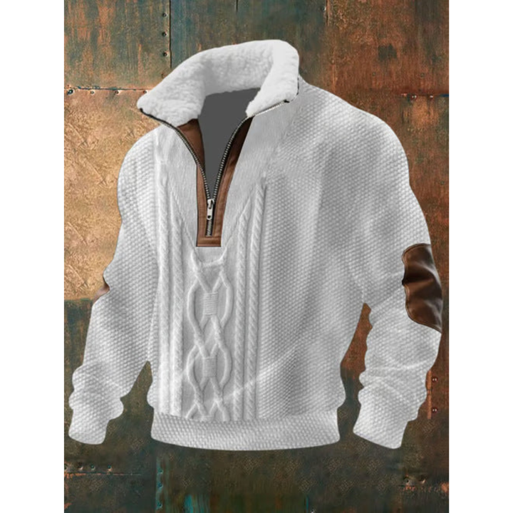 Herren Pullover mit Plüschkragen und kurzem Reissverschluss