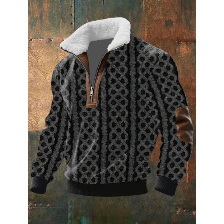 Herren Pullover mit Plüschkragen und kurzem Reissverschluss