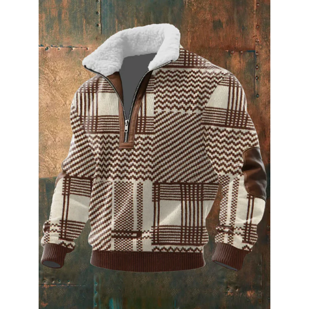 Herren Pullover mit Plüschkragen und kurzem Reissverschluss