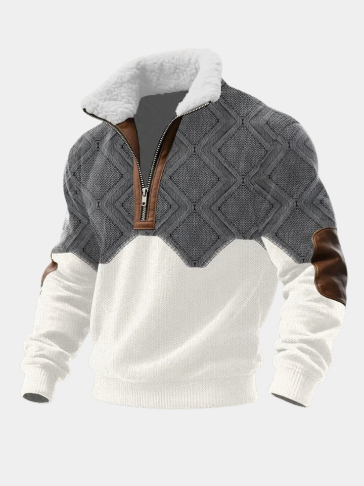 Herren Pullover mit Plüschkragen und kurzem Reissverschluss