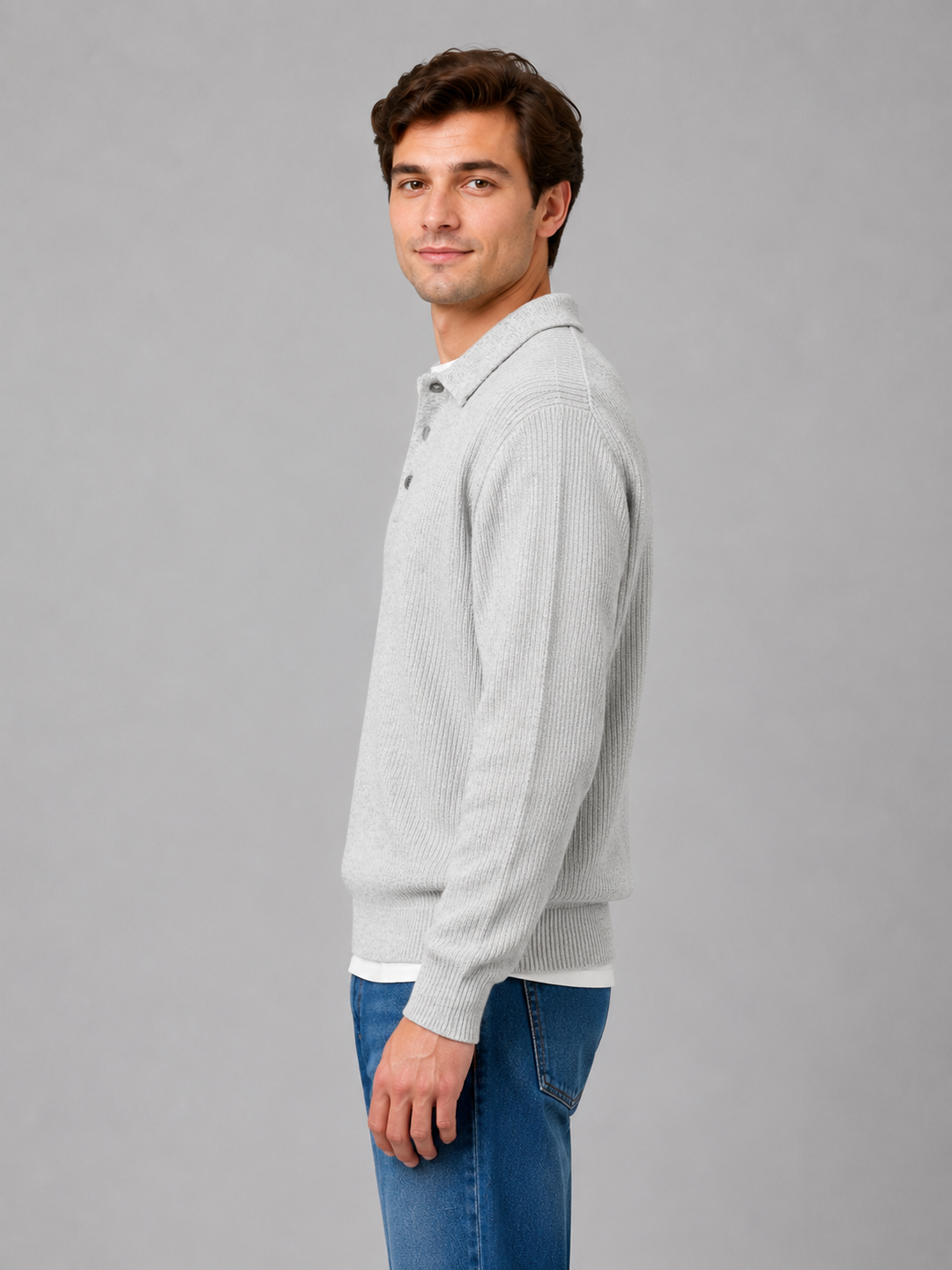 Herren Pullover mit Polokragen und Knopfleiste
