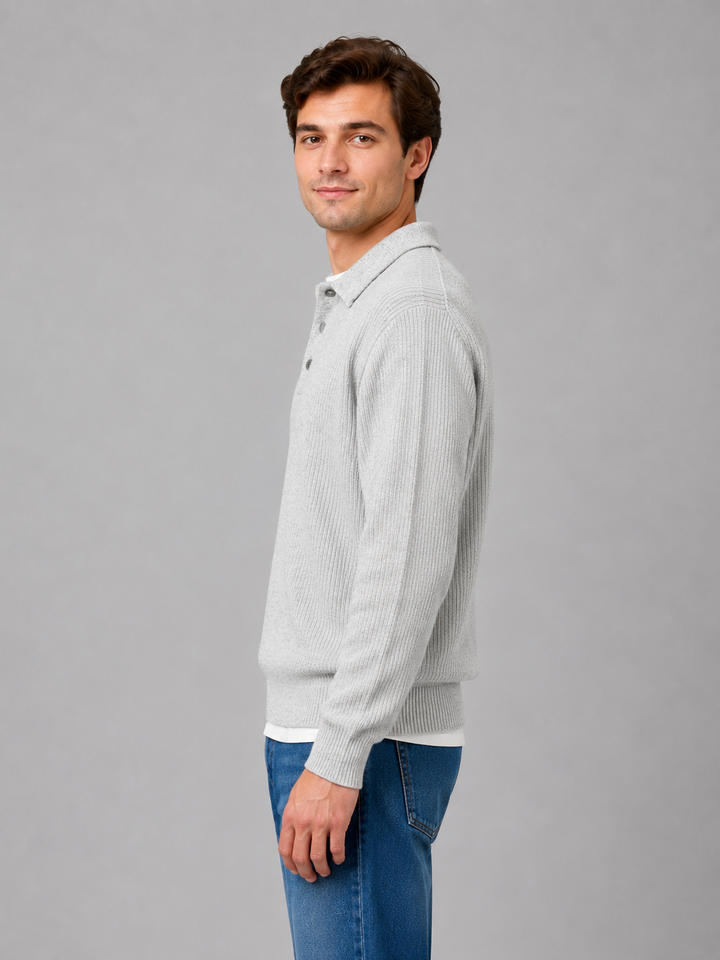 Herren Pullover mit Polokragen und Knopfleiste