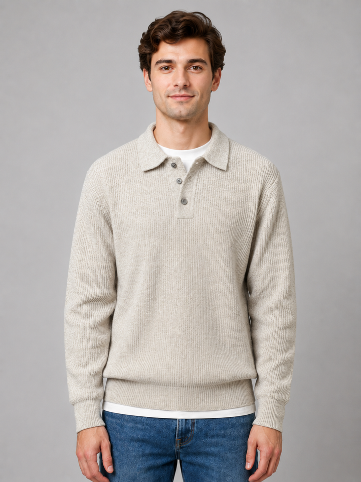 Herren Pullover mit Polokragen und Knopfleiste