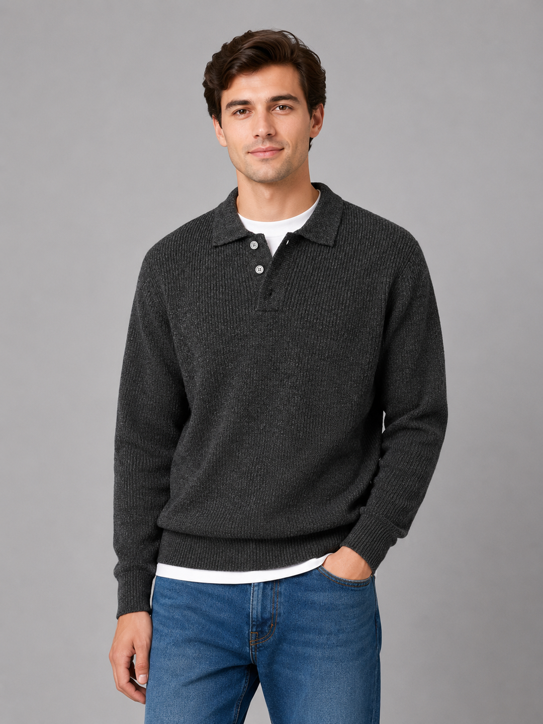 Herren Pullover mit Polokragen und Knopfleiste