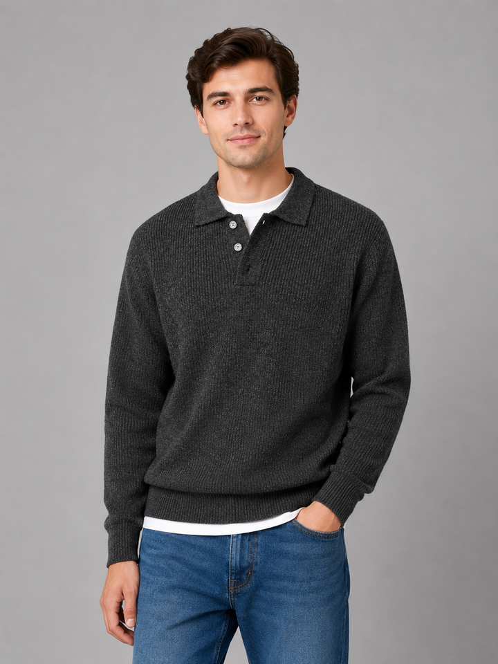 Herren Pullover mit Polokragen und Knopfleiste
