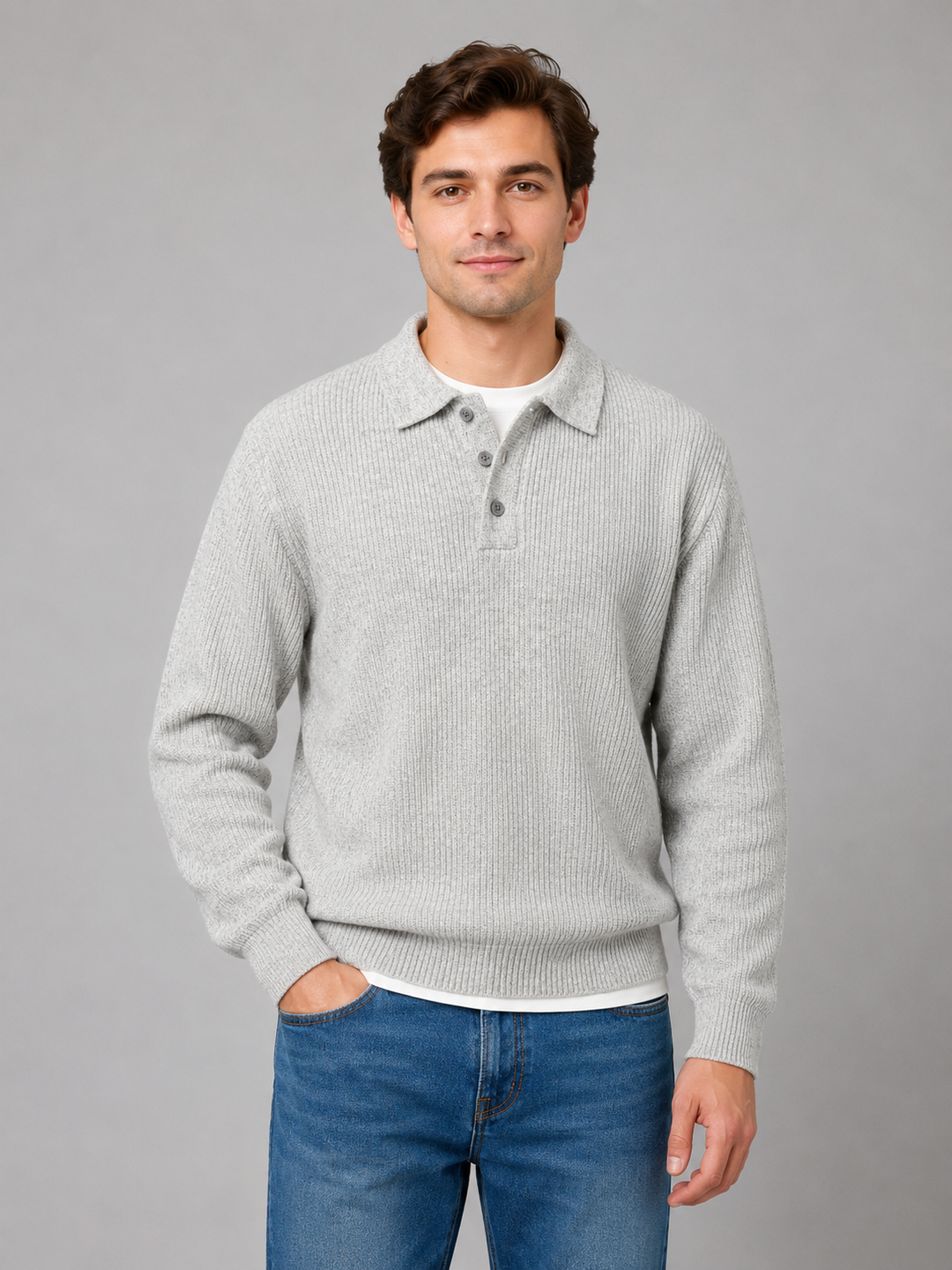 Herren Pullover mit Polokragen und Knopfleiste