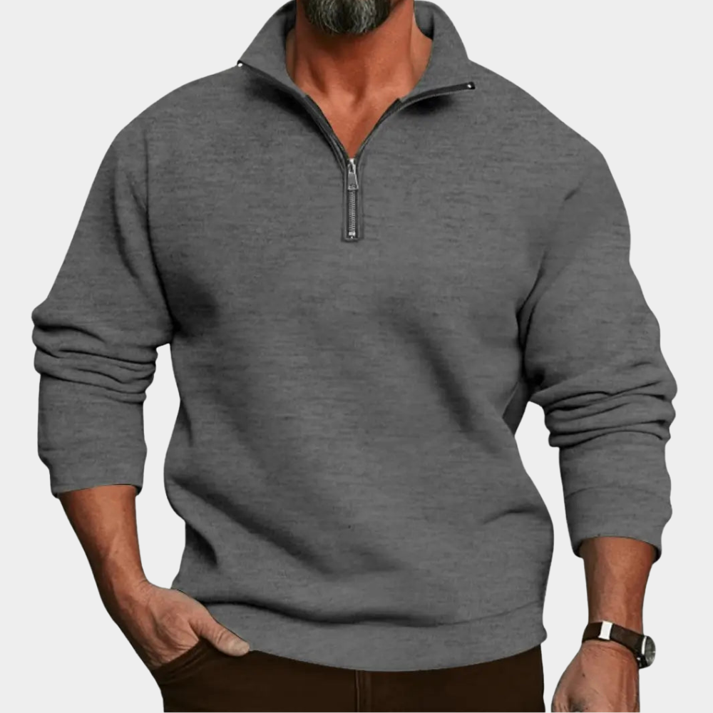 Herren Pullover mit Reissverschluss für kalte Tage - Hellgrau