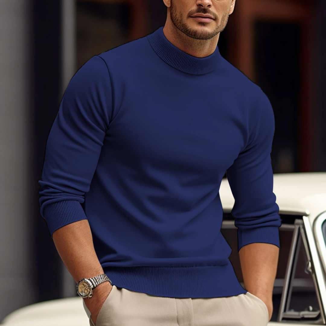 Herren Pullover mit Stehkragen und glatter Vorderseite
