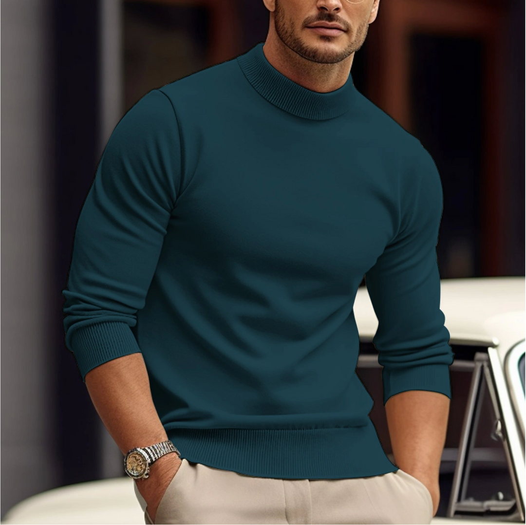 Herren Pullover mit Stehkragen und glatter Vorderseite