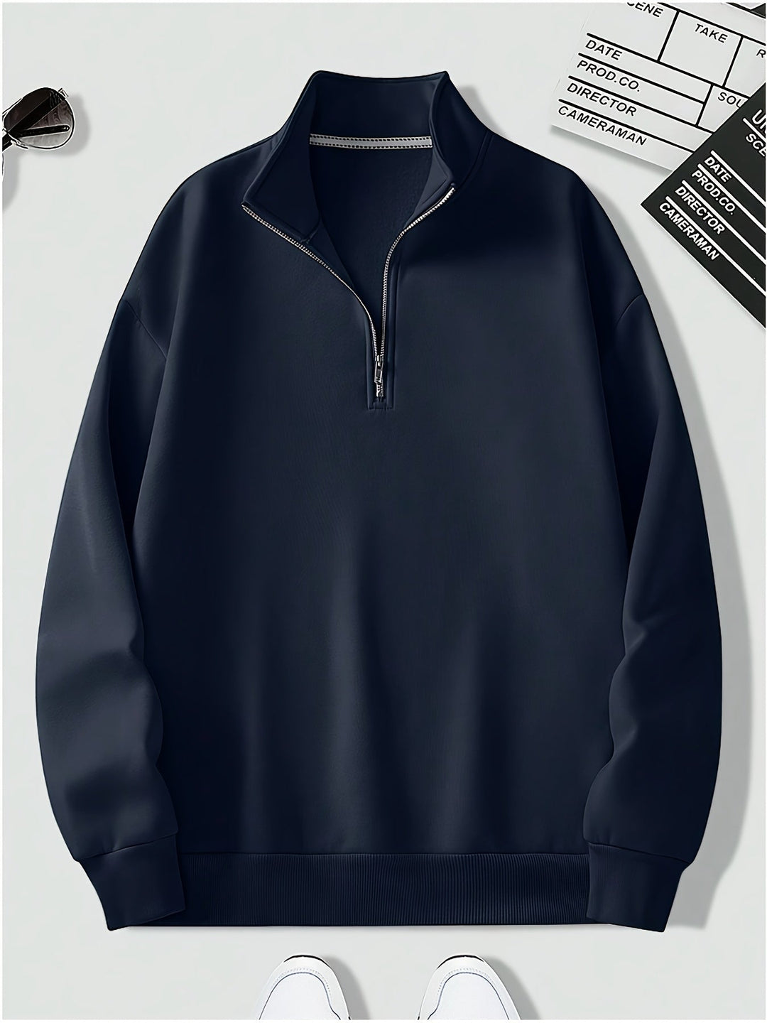Herren Pullover mit Viertelreissverschluss in Marineblau