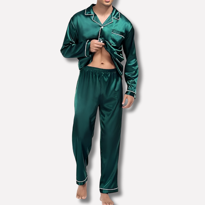Herren Pyjama aus glänzendem Satin-Look