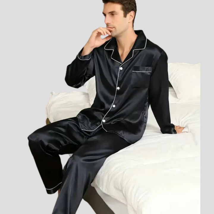 Herren Pyjama aus glänzendem Satin-Look