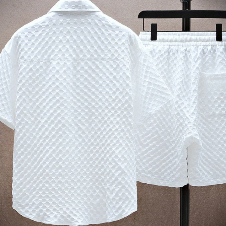 Herren Rauten-Jacquard Set Kurzarm Hemd und Shorts