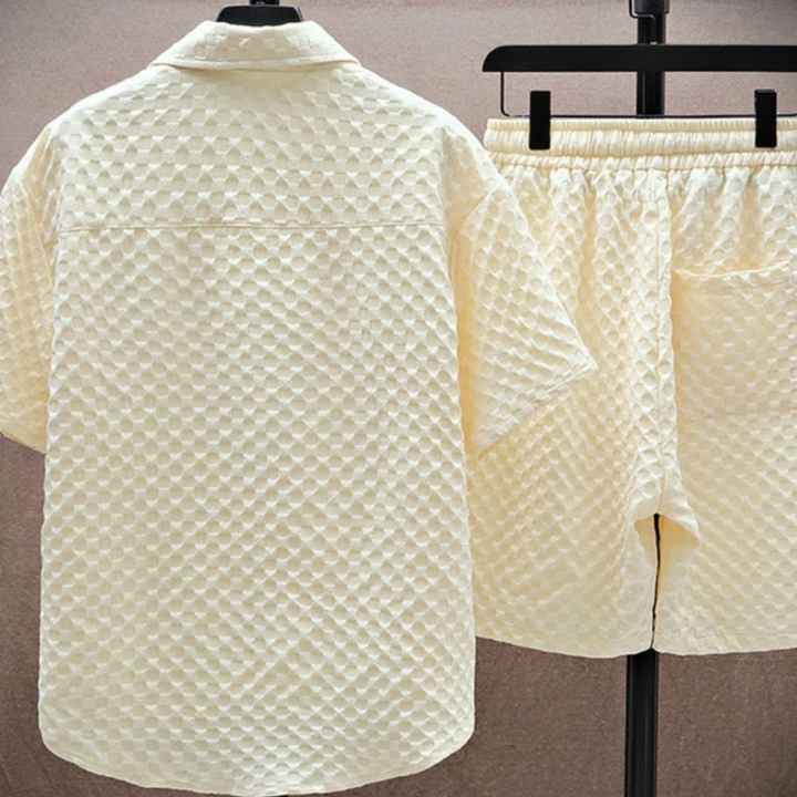 Herren Rauten-Jacquard Set Kurzarm Hemd und Shorts