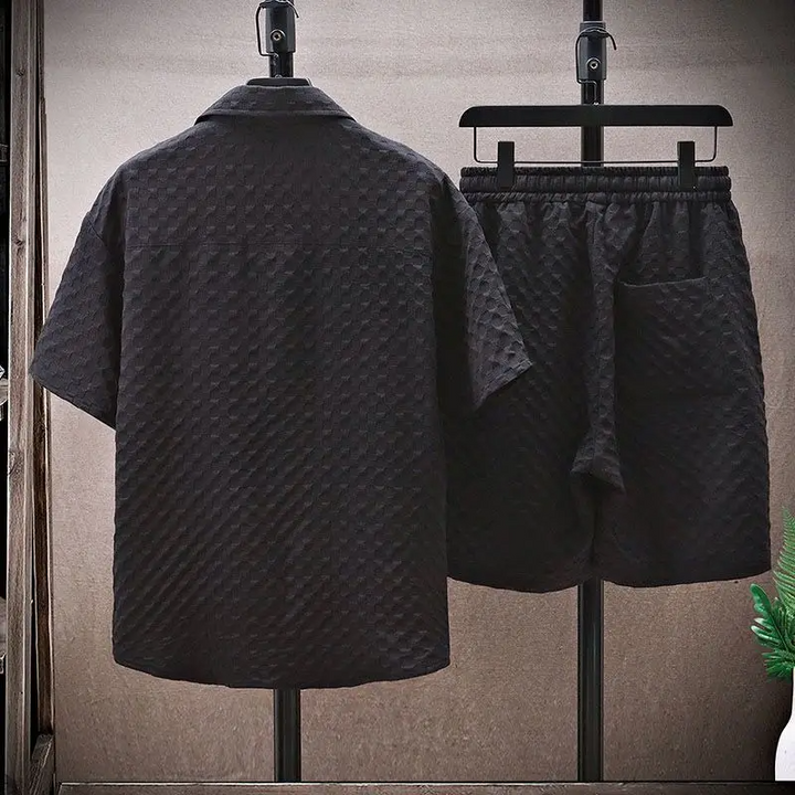 Herren Rauten-Jacquard Set Kurzarm Hemd und Shorts