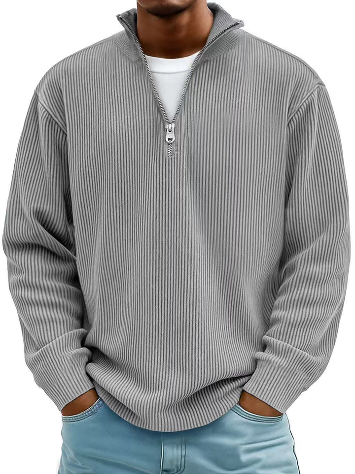 Herren Rippstrickpullover mit kurzem Reissverschluss