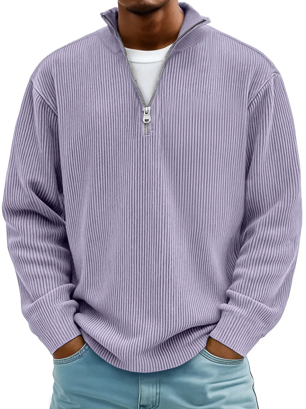 Herren Rippstrickpullover mit kurzem Reissverschluss