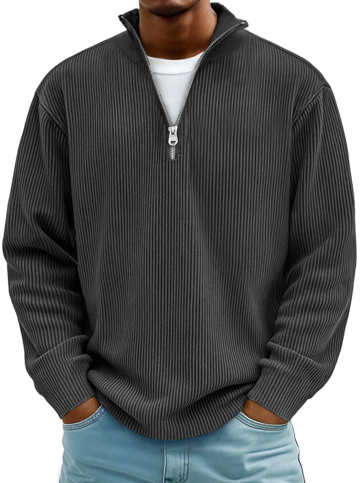 Herren Rippstrickpullover mit kurzem Reissverschluss