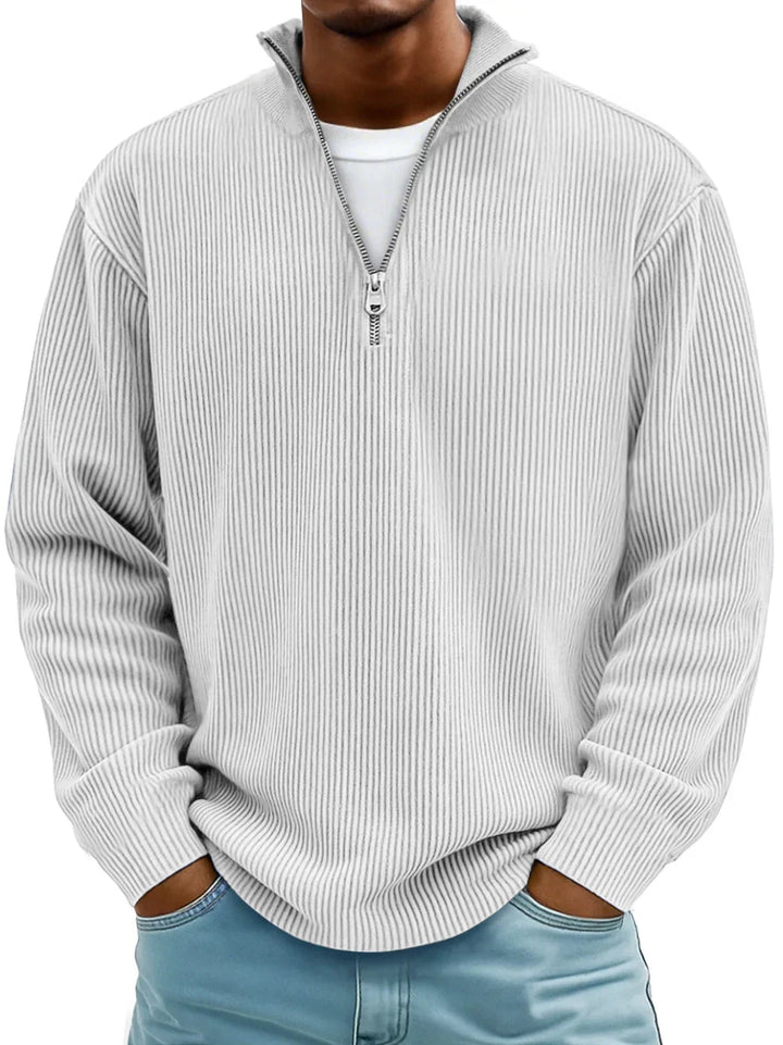 Herren Rippstrickpullover mit kurzem Reissverschluss