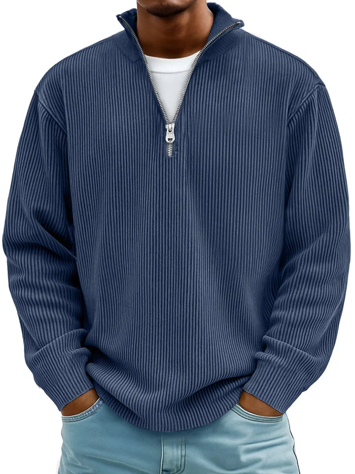 Herren Rippstrickpullover mit kurzem Reissverschluss