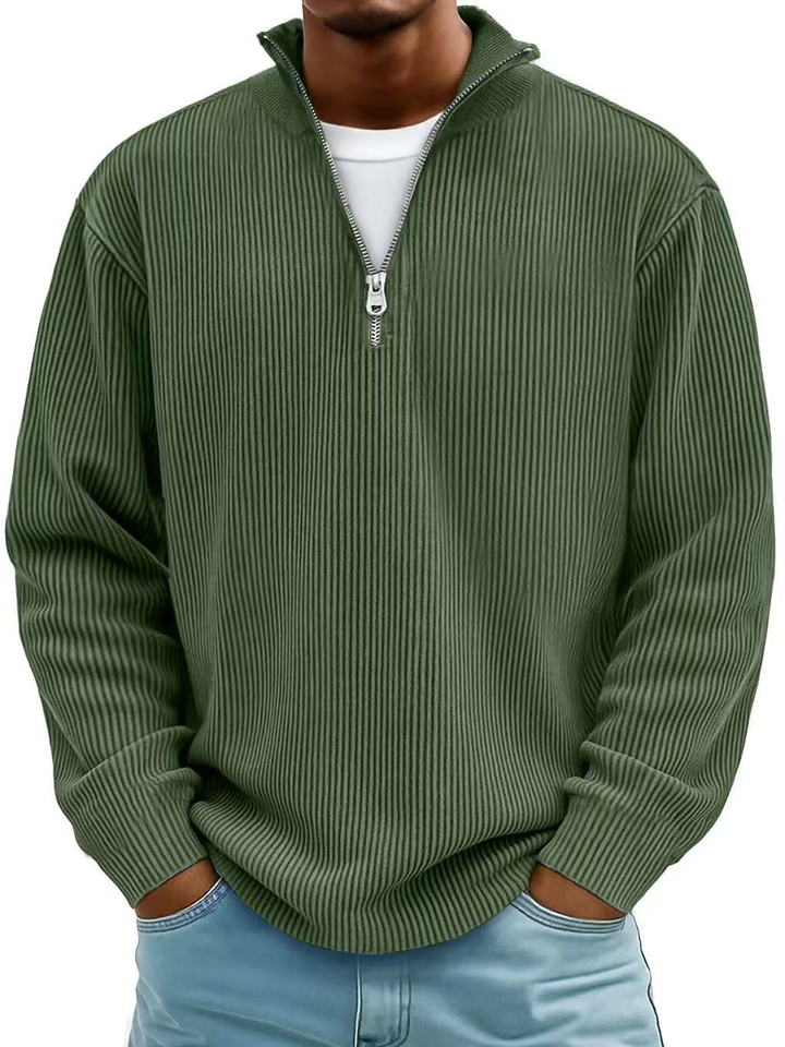Herren Rippstrickpullover mit kurzem Reissverschluss
