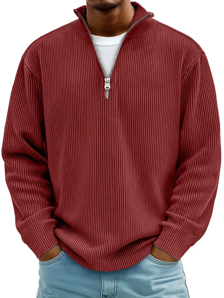 Herren Rippstrickpullover mit kurzem Reissverschluss