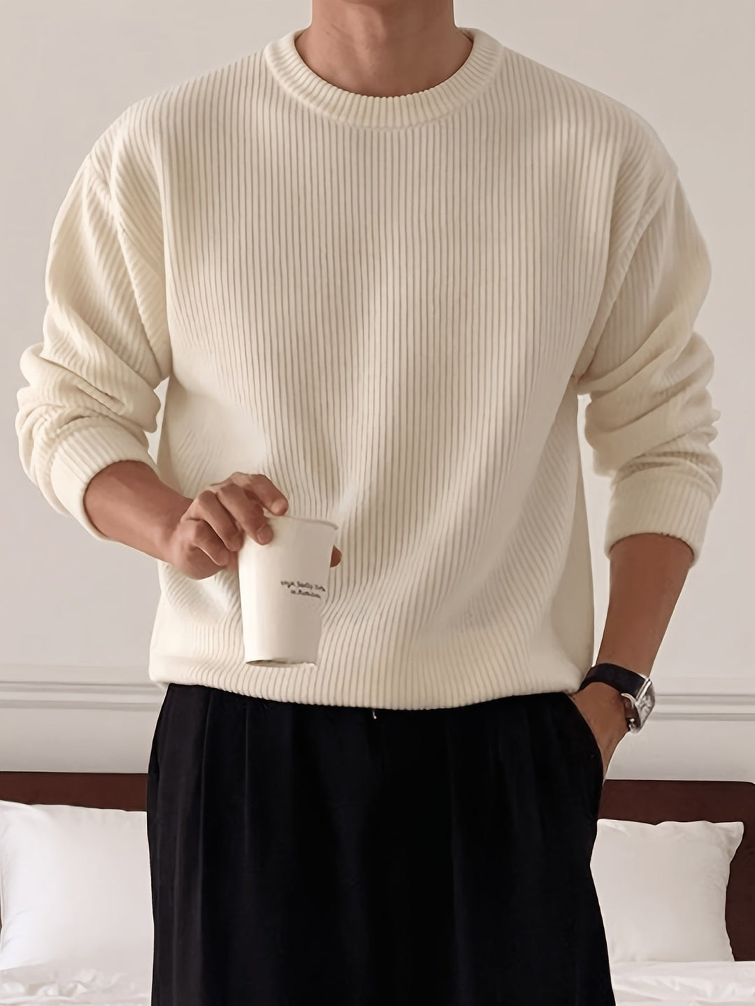 Herren Rippstrickpullover mit Rundhals