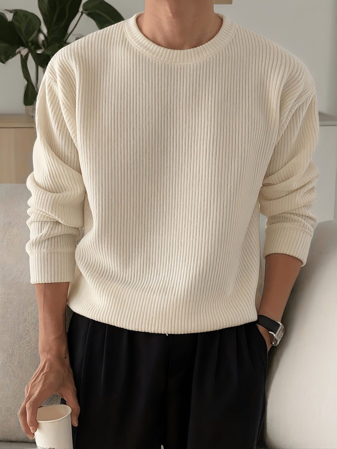 Herren Rippstrickpullover mit Rundhals